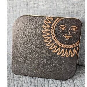 Square Sun Face Celestial Embossed Decorative Storage‎ Tin Box